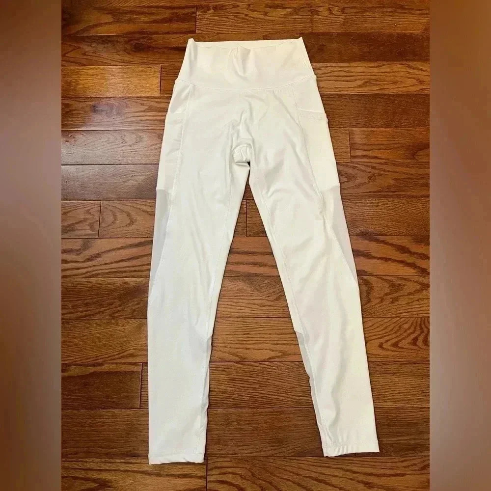 Aerie OFFLINE Goals 7/8 Legging Mesh Panel Side Pockets White Sz M